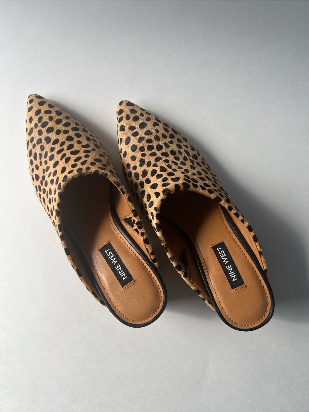 Nine West Leopard-Print Pointed-Toe Mules in Tan & Black - Picture 3 of 16